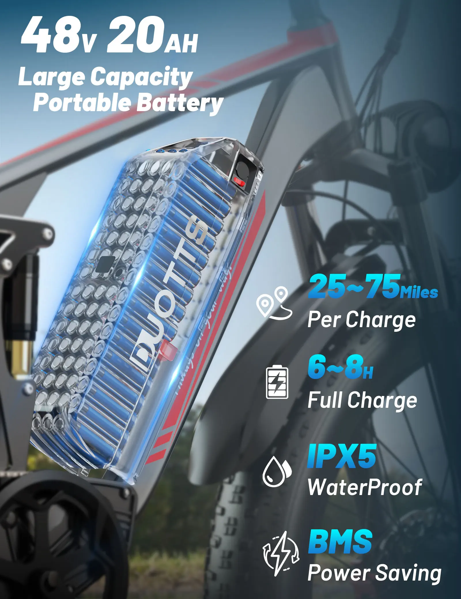 Фото US Duotts S26 48 В 20 Ач Полная подвеска Двойной двигатель Fat Tire Электрический E Dirt Bike Горный Ebike E-bike №4