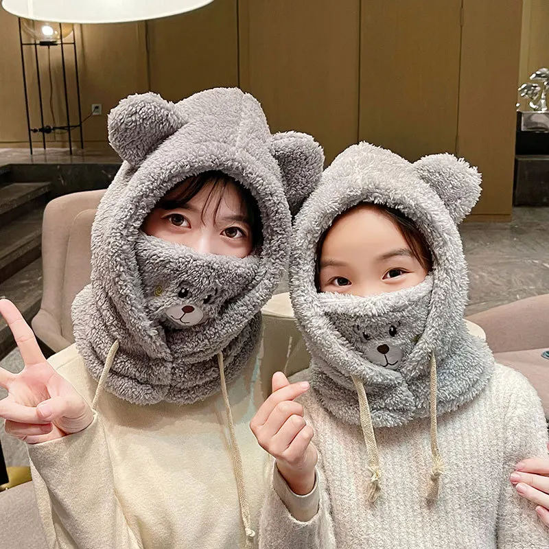 Cute bear bear mask all-in-one ear protection hat winter cycling warm windproof hat autumn and winter all-match winter scarf
