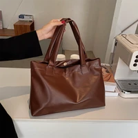 fashion solid color women large capacity underarm shoulder handbags totes simple casual pu leather female bags
