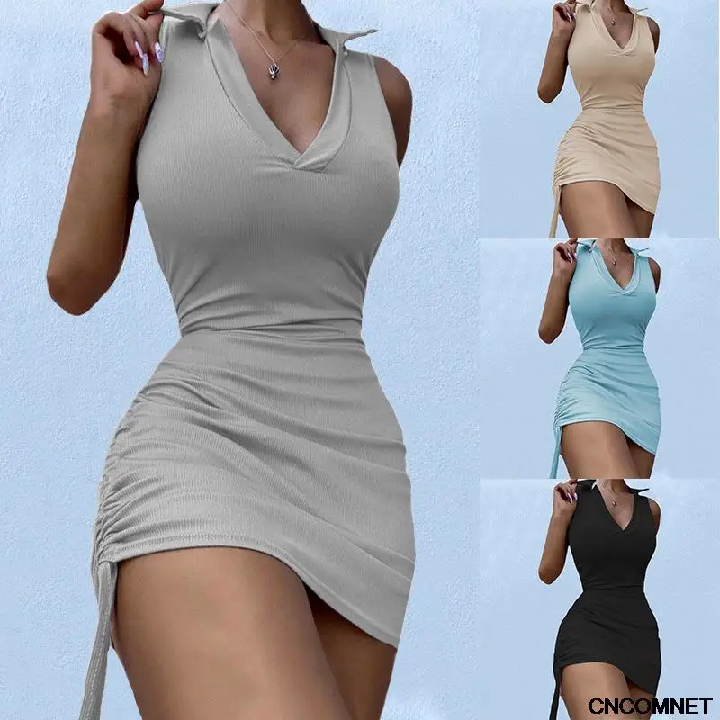 

Платье-Карандаш женское однотонное на завязках, облегающее мини-платье без рукавов со средней талией и V-образным вырезом, одежда на лето