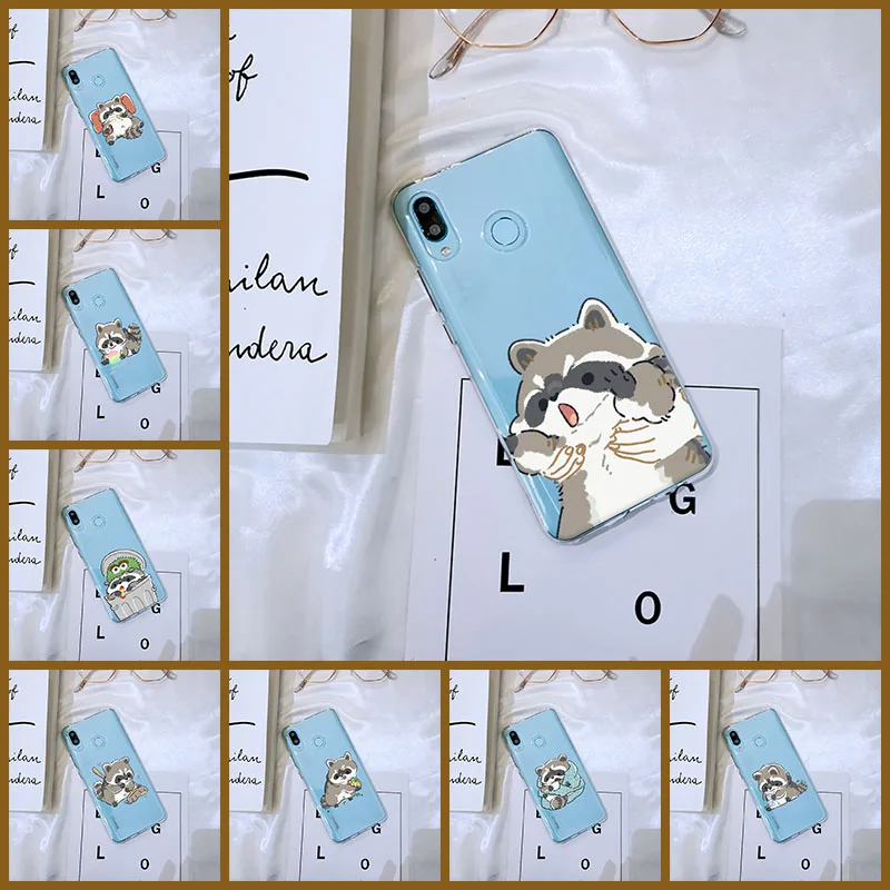 Задняя крышка для Huawei Nova 2i 2 Lite Plus 3 3I 3E 4 4E 5 симпатичный енот Мягкий силиконовый