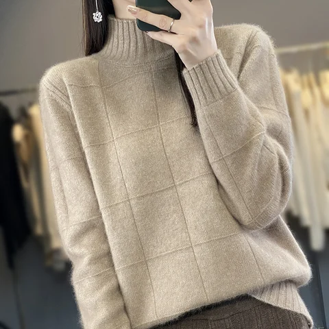 Зимний женский свитер, вязаный джемпер с полувысоким воротником, 100% норковый кашемировый женский высококачественный теплый пуловер, женские топы с длинным рукавом