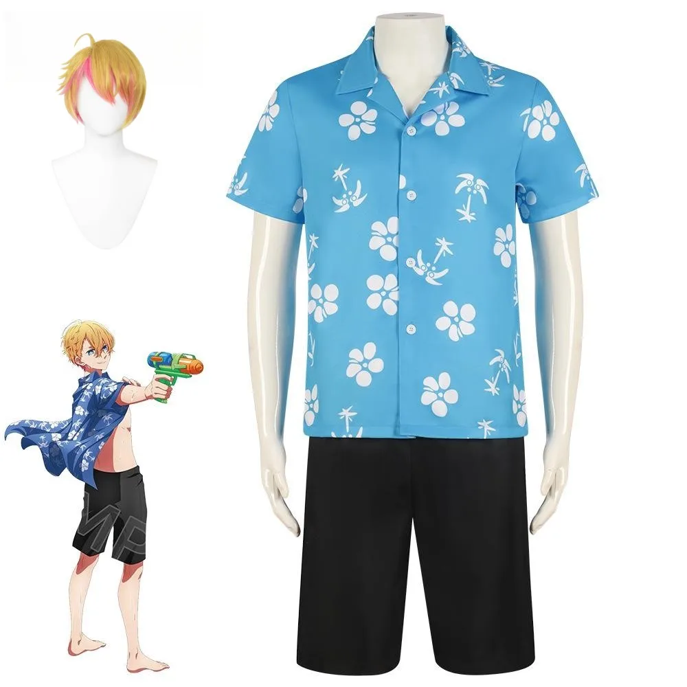 Adult Anime Akua Hoshino Cosplay Costume Wig Aqua Swimwear Suit Daily Wearing Top Shorts Aqua Blue Swimsuit