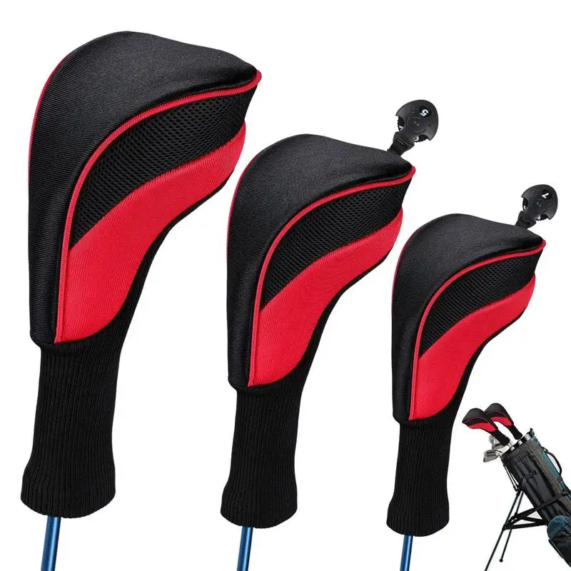 

Golf Club Cover Elastic Nylon Clubhead Covers 3Pcs Head Covers Thick Sponge Liner Lining Interchangeable No. Tags 3 4 5 6 7 X