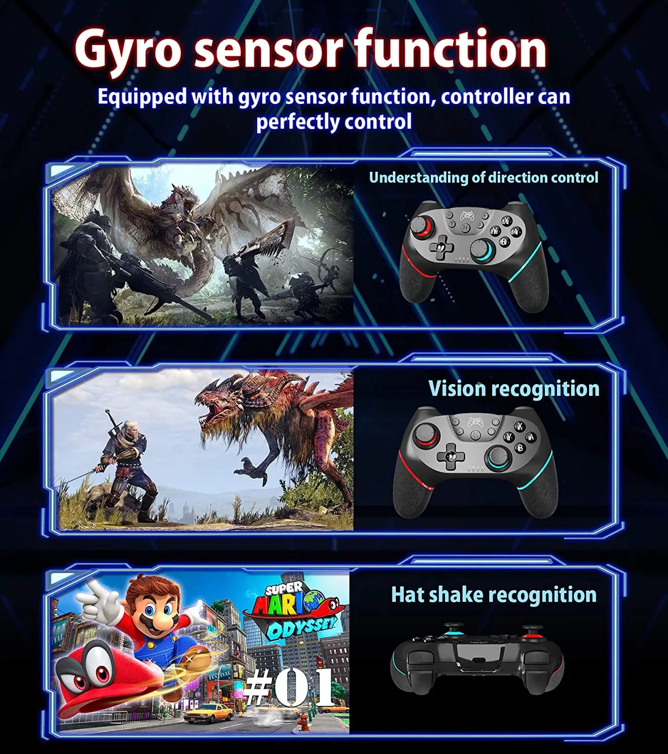 Wireless Bluetooth Controller for Nintendo Switch Pro Controller with Gyro & Gravity Sensor Dual Vibration & Turbo Function