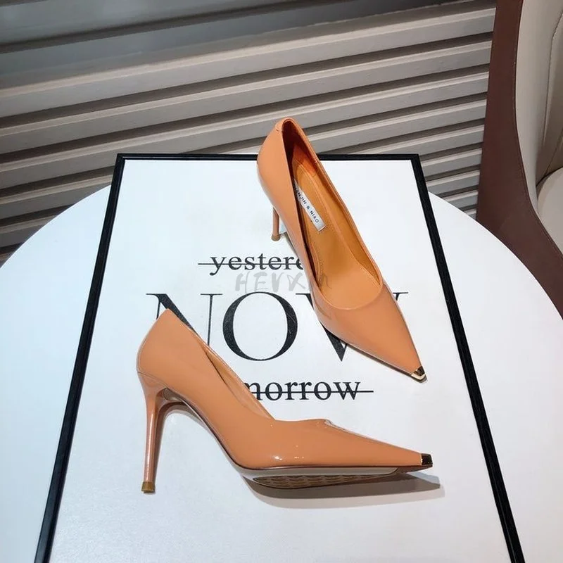 Fashion PU Leather High Heels Shoes Women Pumps Pointed Toe Office Shoes Stiletto Women Shoes Wedding Party Elegant Pumps  Mujer