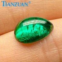 quality loose gemstone cabochon cut pear shape lab grown muzo emerald stone hydrothermal green emerald