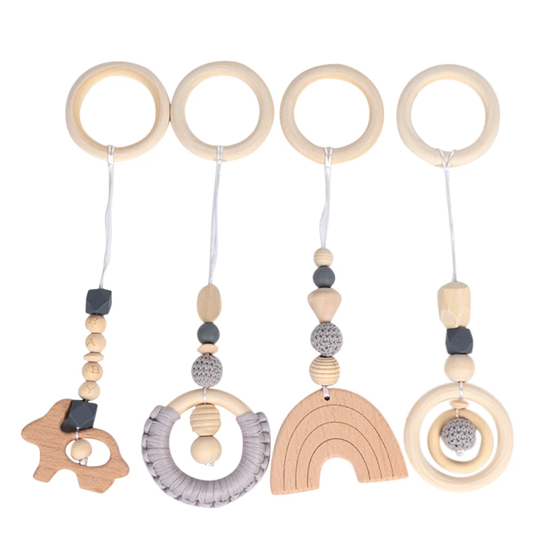 

Baby Play Gym Frame Wooden Beech Activity Gym Frame Stroller Hanging Pendants Toys Teether Ring Nursing Rattle Toys Room Decor