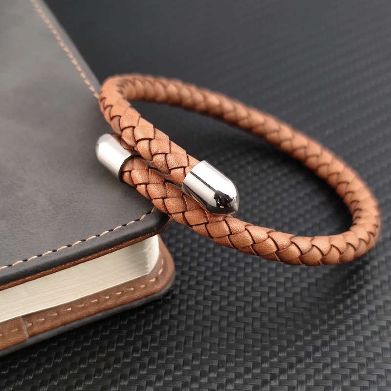 Мужской кожаный браслет ручной работы с пряжкой из нержавеющей стали - купить по