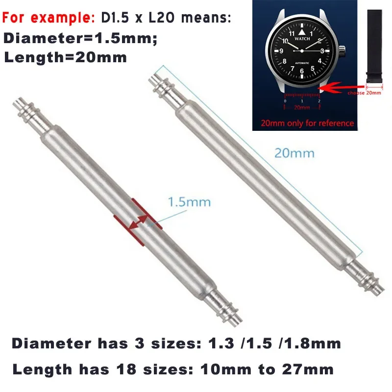 Watch Band Full Stainless Steel Spring Pins 10mm to 27mm Release Spring Bars Strap Replacement Straight Pin 1.3 1.5 1.8mm