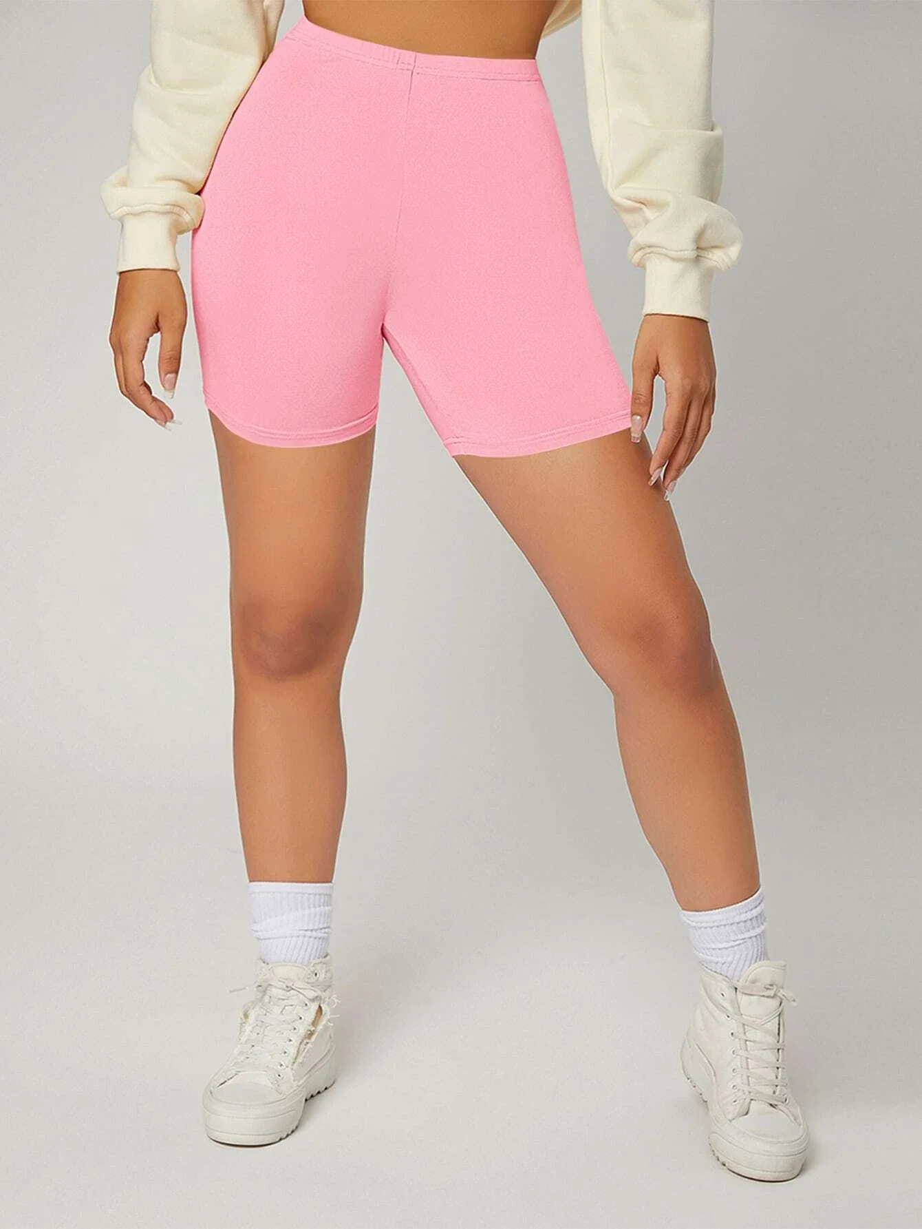 

Solid High Waist Biker Shorts