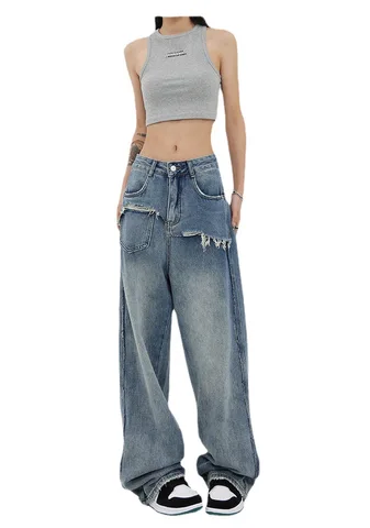 2023 Spring Women's Y2k Jeans Loose Denim Pants clothes fashion Simple Casual Wide Leg Jeans women floor mop oversize Pants