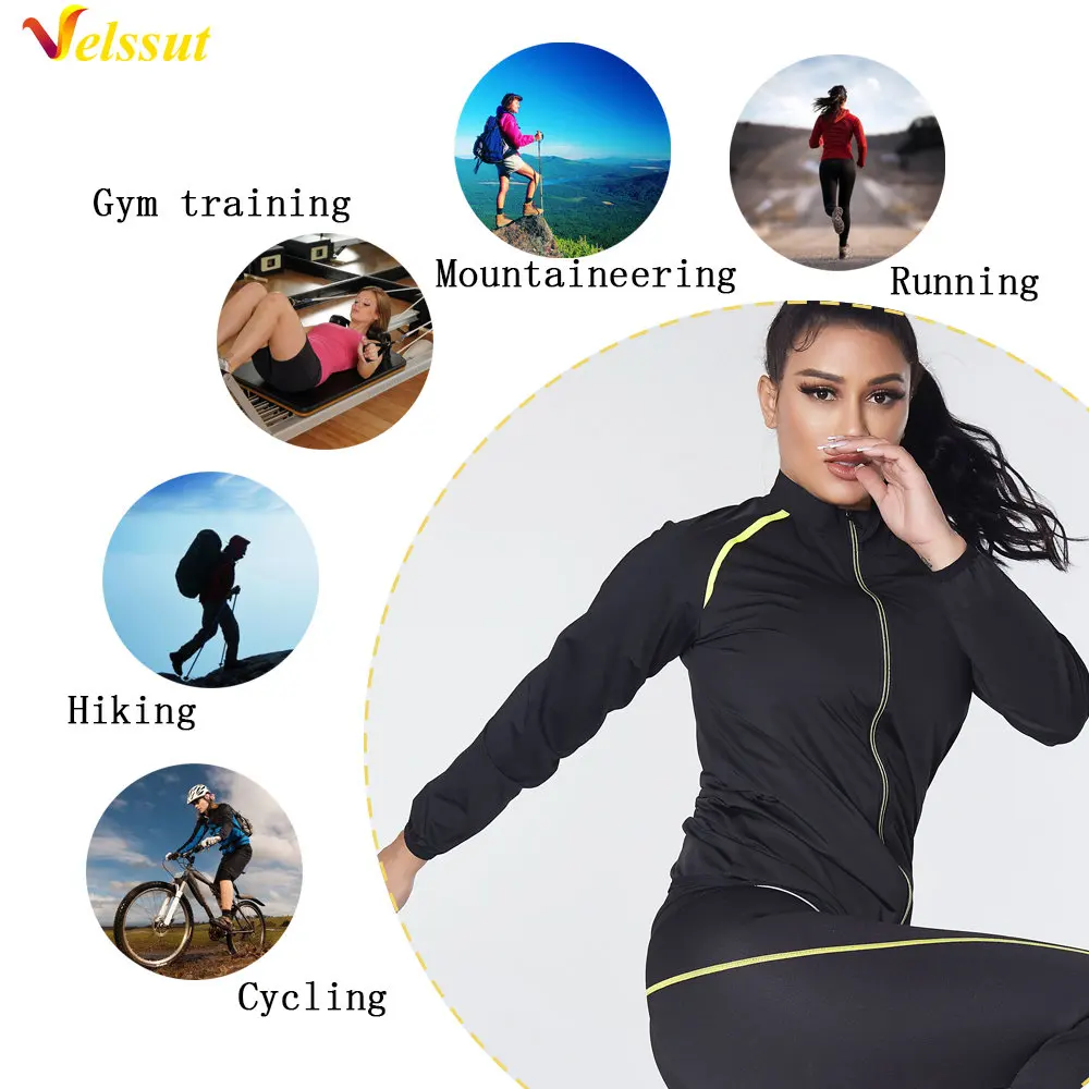 Velssut Sauna Jacket for Women Weight Loss Top Hot Sweat Sportwear Slimming Body Shaper Fitness Fat Burner Zipper Workout Gym