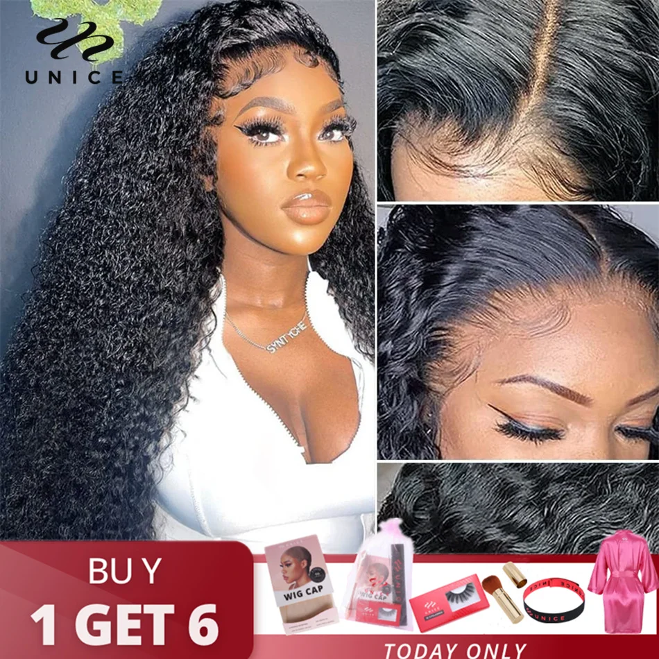 

Unice кудрявые кружевные передние человеческие волосы парики с детскими волосами предварительно Обрезанные 13х4 прозрачные кружевные передни...