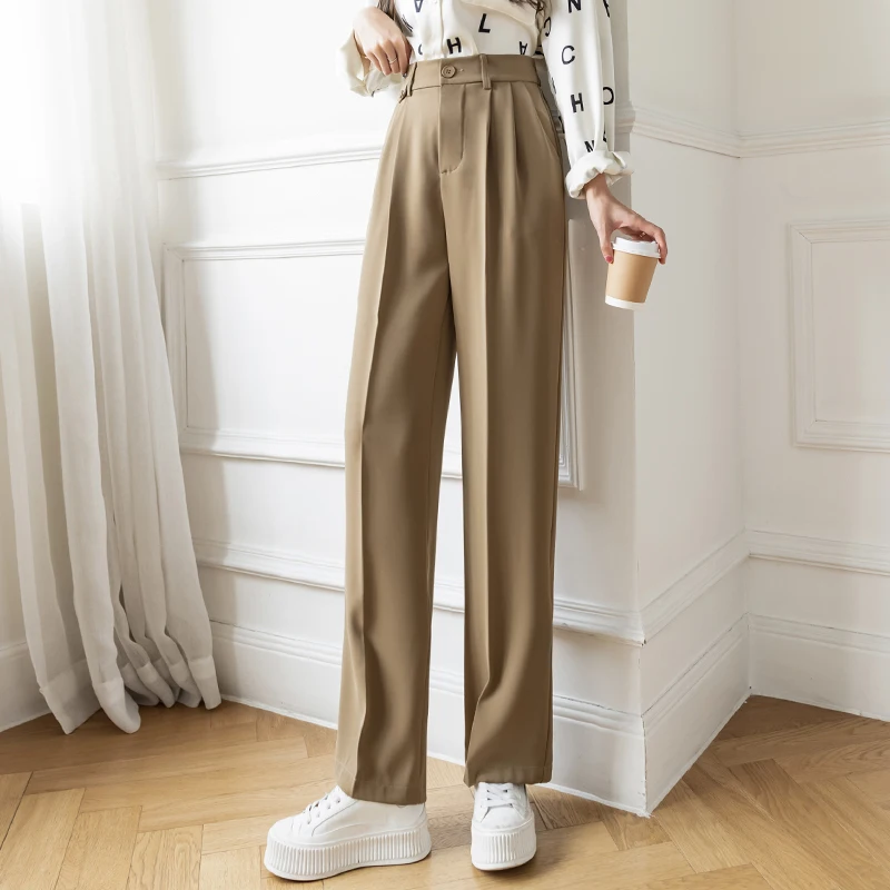 

Solid colorsuit wide leg pants women spring new high waist loose drop feeling thin straight pants 80h, 325-1