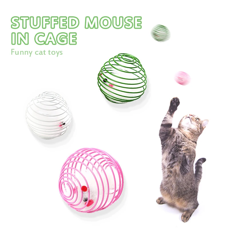 

1PC Cat Toy Spring Prison Cage Mouse Telescopic Wire Spring Interactive Training Cat Toys Pet Supplies Random Color