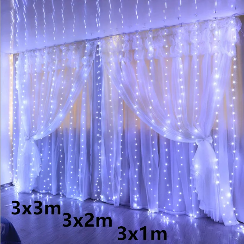 

Curtain LED String Lights Christmas Decoration 3x3m Remote Control Holiday Wedding Fairy Garland Lights for Bedroom Outdoor Home