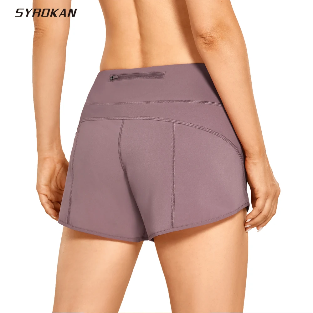 SYROKAN Summer Shorts Women Drawstring Sport Lightweight Running Quick-Dry Athletic Workout Shorts Back Zip Pocket- 4 Inches