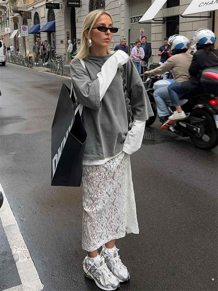 Женская кружевная юбка миди SUNSIREN Y2K белая привлекательная уличная одежда