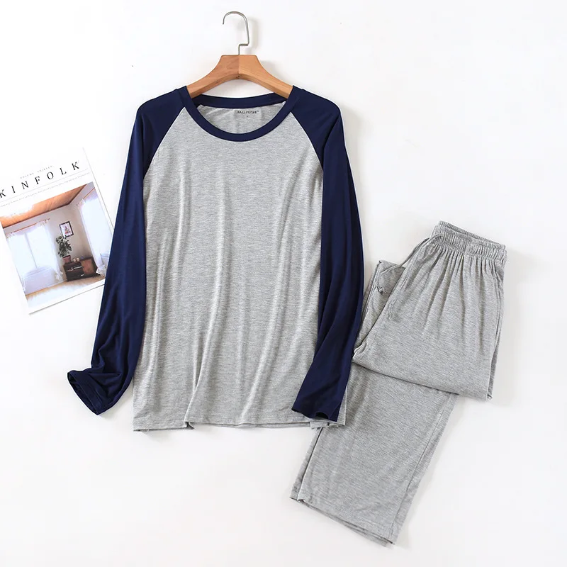 Men's Pajama Sets New Spring Autumn Long Sleeve Modal Sleepwear Drawstring Pant Leisure Nightwear Plus Size L-4XL