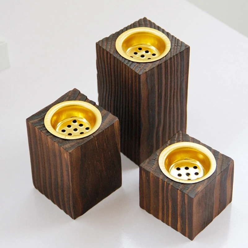 3Pcs Wooden Square Incense Burner Holder Cup Retro Ash Catcher Aromatherapy Aroma Stove Censer for Meditation Yoga