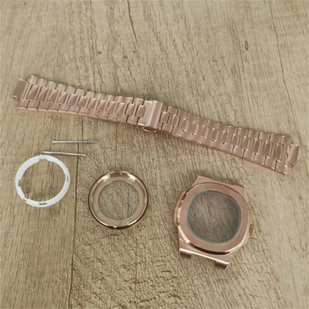 41mm Sapphire Glass Rose Gold Watch Case + Strap for NH35/NH36/4R Movement Modified Part Watches Accessories