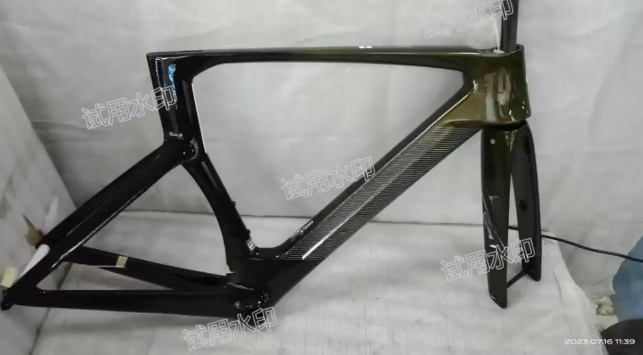 

Foi road carbon bike frameset disc ud glossy green yellow scot-bicycle carbon frame+handlebar inside carbon line made in china