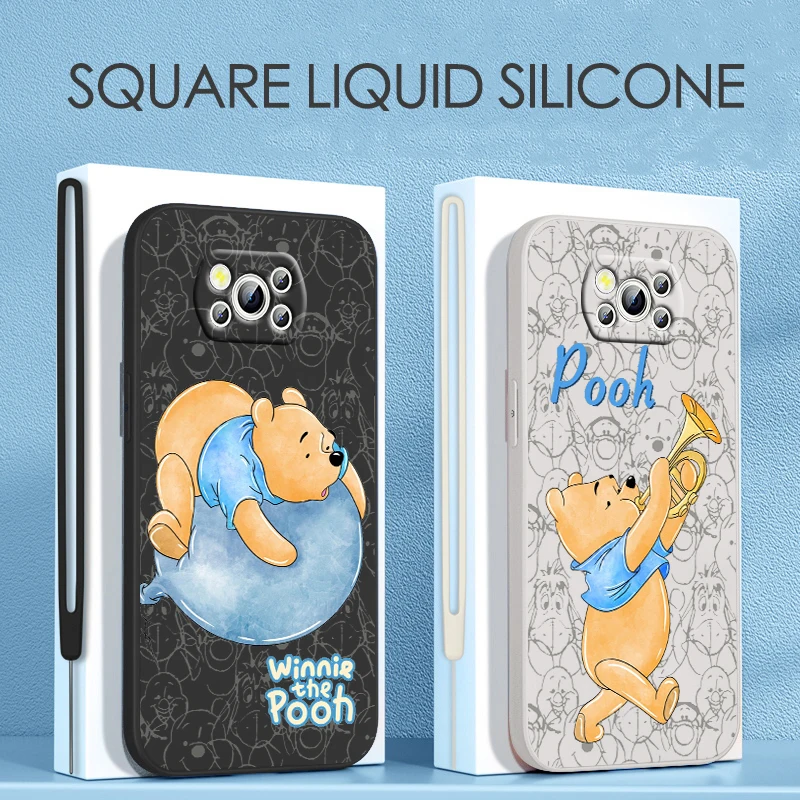 

Cute Disney Winnie Pooh For Xiaomi POCO C50 C40 X4 M5S F4 M4 X3 F3 M3 C3 Pro GT NFC 4G 5G Liquid Rope Silicone Phone Case