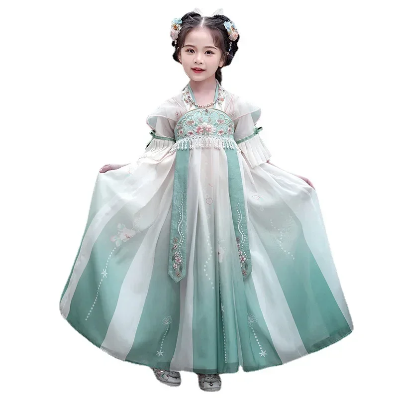 Новинка лета 2023 сказочный Детский костюм ханьфу для девочек Тан традиционное