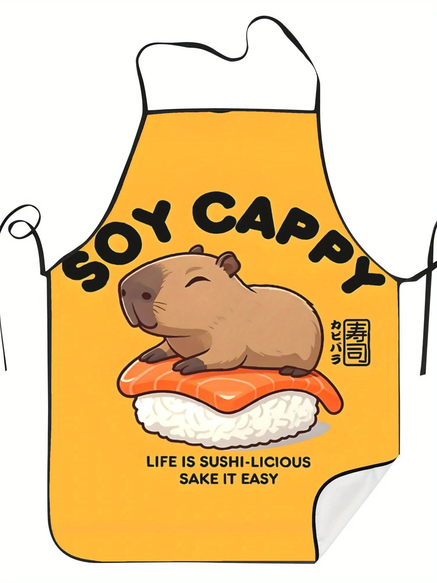 Фото Cappy Life Is Sushi Licious Capybara Регулируемый кухонный фартук в стиле ретро Унисекс Кухонный фартук с милым принтом Capybara Sushi №1