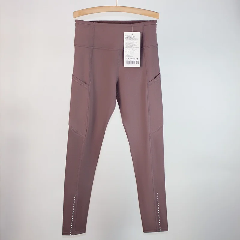 Lulusolid Seamless Leggings Pockets Women High Waist Stretchy Breathable Tights Fitness Yoga Pants Workout Push Up Gym Sportwear