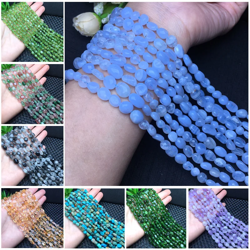 40cm Natural Random Shape Gravel String With Holes Polished Aromatherapy Essential Oil Mineral Crystal Crushed Stone DIY Jewelry
