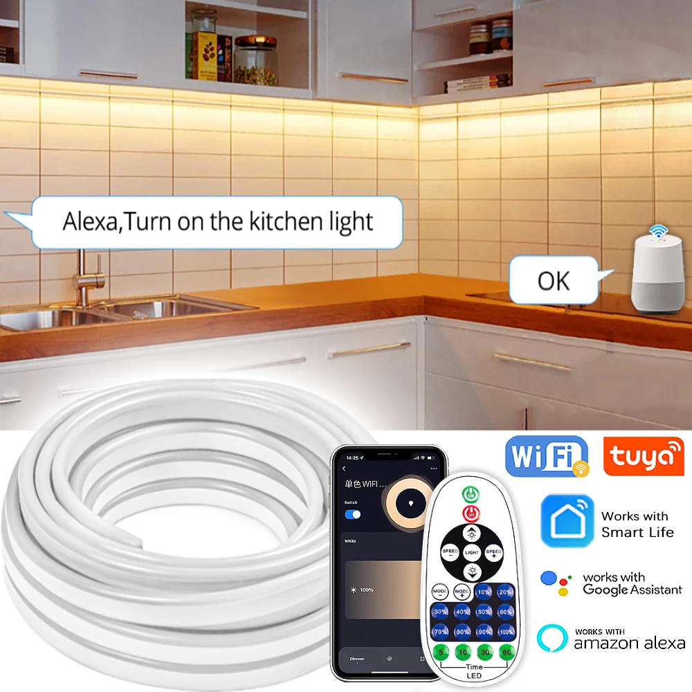 

Светодиодная неоновая лампа, инфракрасный пульт дистанционного управления Wi-Fi, умная жизнь, 12 В постоянного тока, гибкая трубка, украшение для спальни, работа с Alexa Google Home