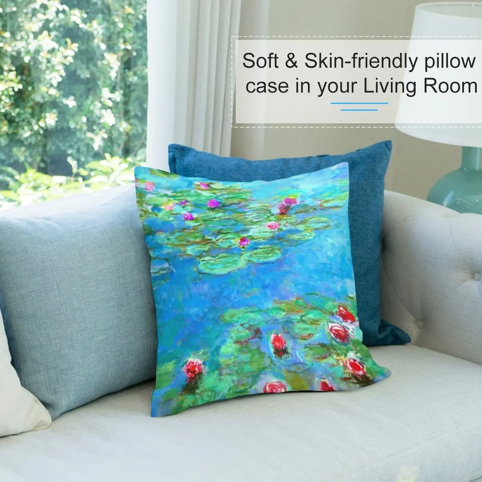 Claude Monet - Голубые синие водяные лилии / Nymph Öl Vert d⟪u Декоративная подушка Плед