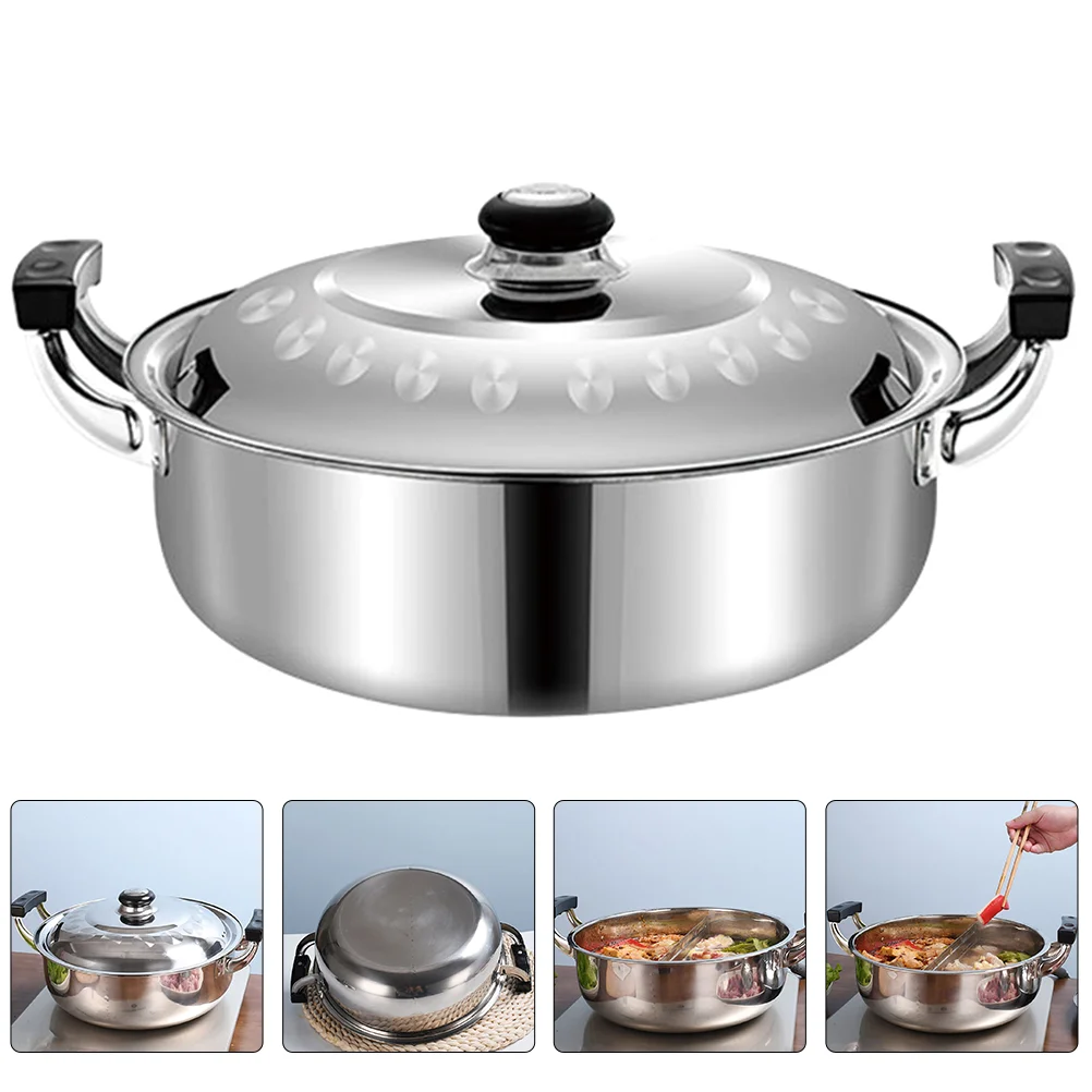 

Stainless Steel Mandarin Duck Pot Divided Hot Pan Double Flavor Pots Divider Practical Hotpot Induction Pans