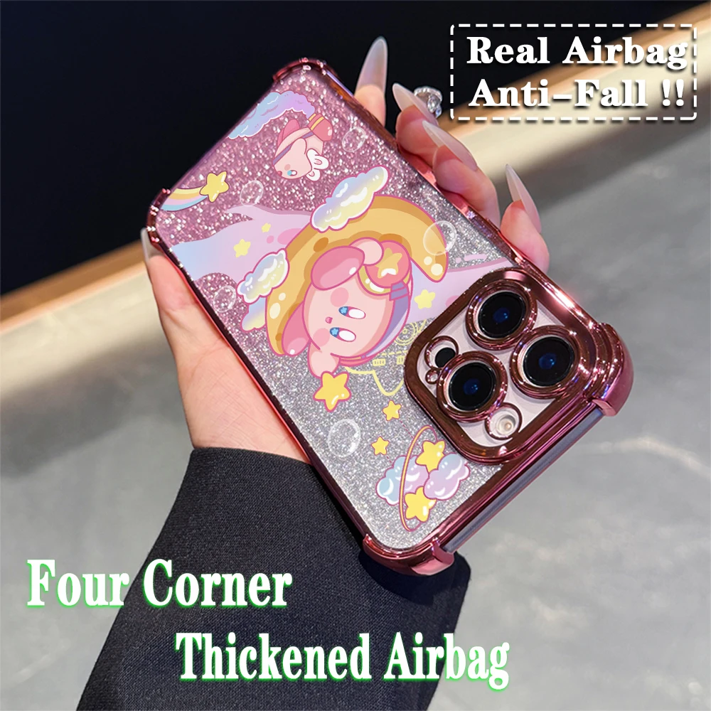 Cute Pink K-Kirbys Plating Case For Xiaomi Redmi 13C 14C 12C 10C 9A K50 Note 13 12 11 10 9 4G 5G Shockproof Anti Fall Cover