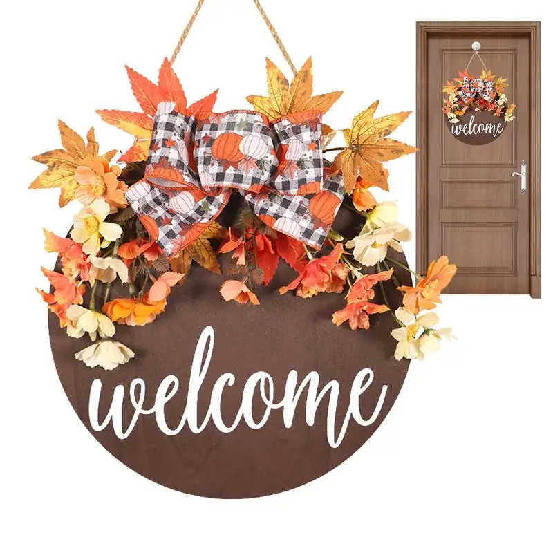 

Welcome Sign Front Door Decor Farmhouse Rustic Maple And Bowknot Wooden Wall Sign 30cm Wreaths Wall Hangings For Front Porch