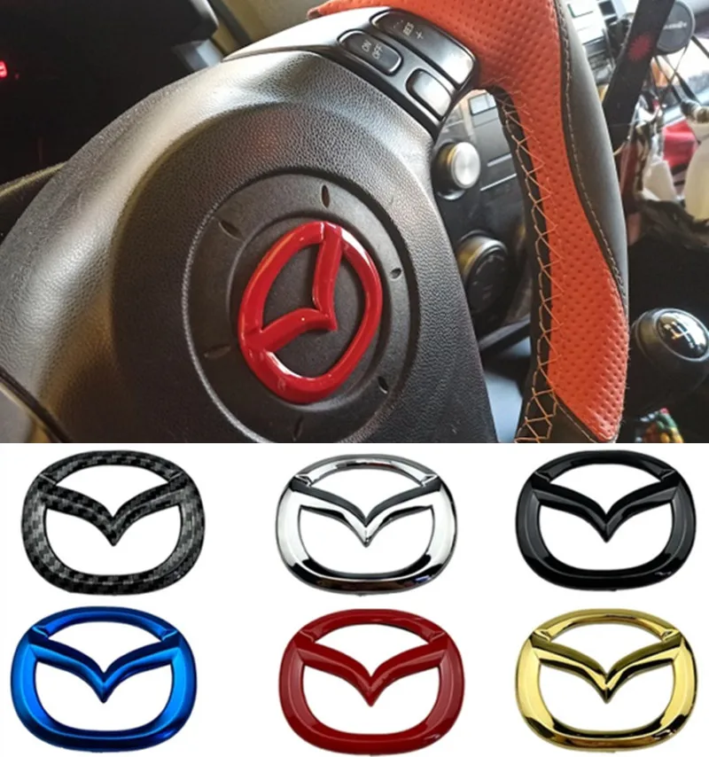 Aluminum Car Emblem Cover Stickers for Mazda Axela 323 CX5 CX3 CX6 RX7 MX5 CX9 CX7 Auto Logo Steering Wheel Badge Decals |