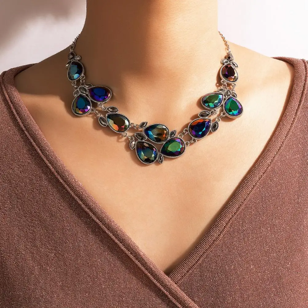 

Choker Necklace Exquisite Long Lasting Alloy Geometric Faux Crystal Neck Chain Link for Party