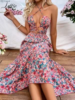 inttie summer dresses halter neck party dress spaghetti strap floral sexy sundresses boho clothing vacation outfits beach skirt
