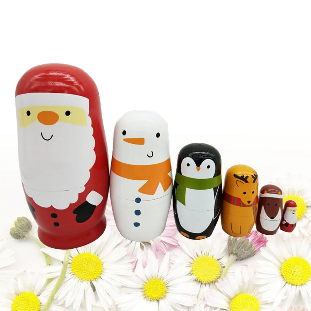 

5/6pcs Santa Claus Russian Nesting Dolls Handmade Wooden Matryoshka Toys Kids Christmas New Year Gift