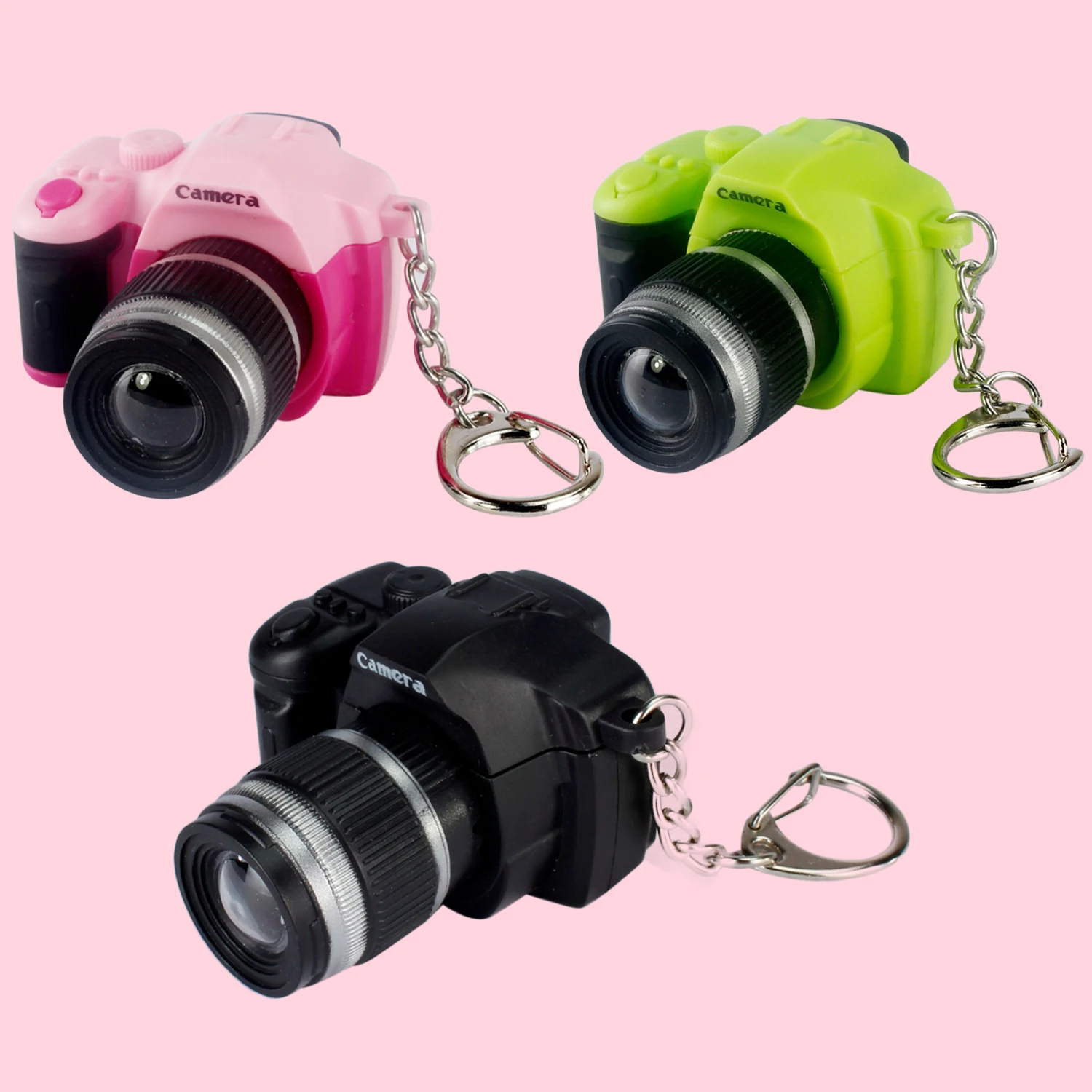 

Kids Adults Kawaii Mini SLR Camera Keychain Keyring Realistic Sound LED Light Key Chain Ring KeyHolder Bag Pendant Toy