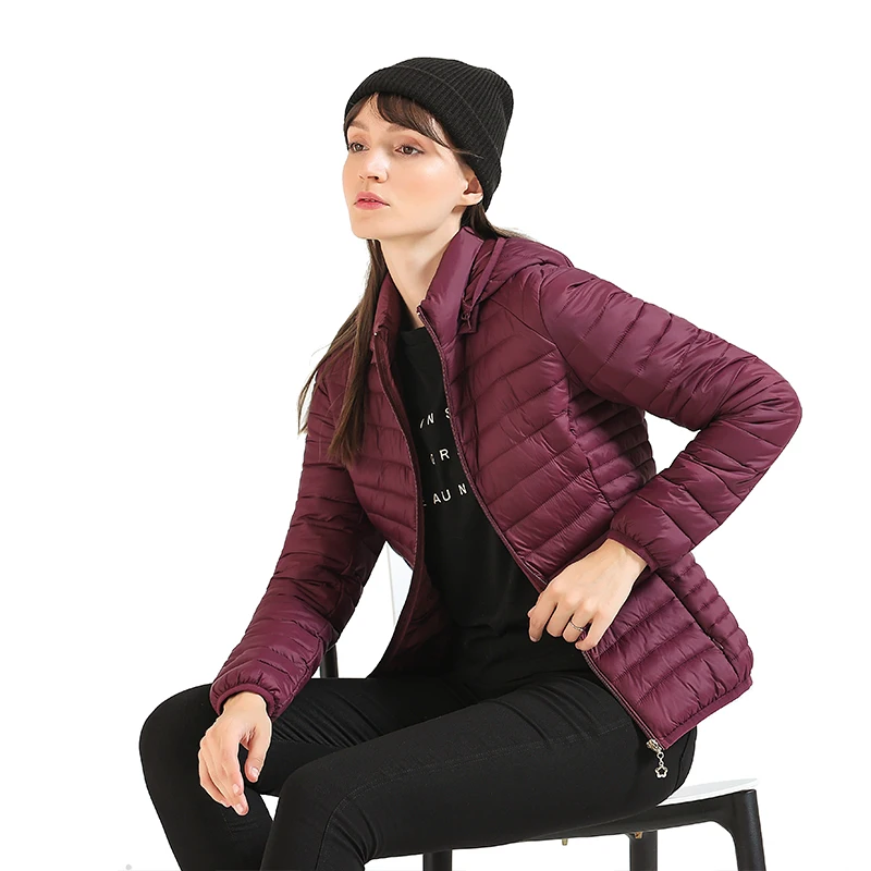 Winter Parka Ultralight Padded Puffer Jacket For Women Coat With Hood Outdoor Warm Lightweight Outwear With Storage Bag
