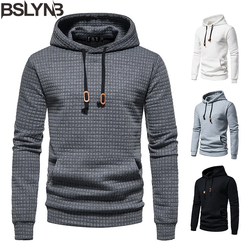 

New Spring Autumn Men's Hoodie Hollow Plaid Quilted Cotton Hoodies Fabric Pullover Hooded Hoody Sweatshirt Hoodies