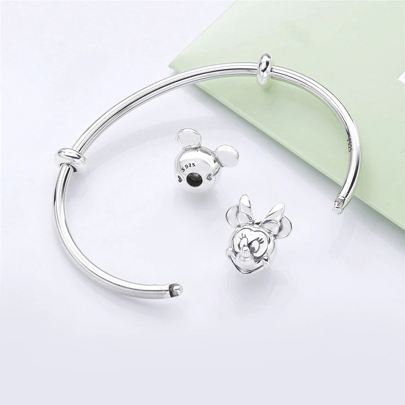 

Free Shipping Real 925 Sterling Silver Shiny Open-ended Mickey Bracelet Fit European Charm Bracelets Women Jewelry