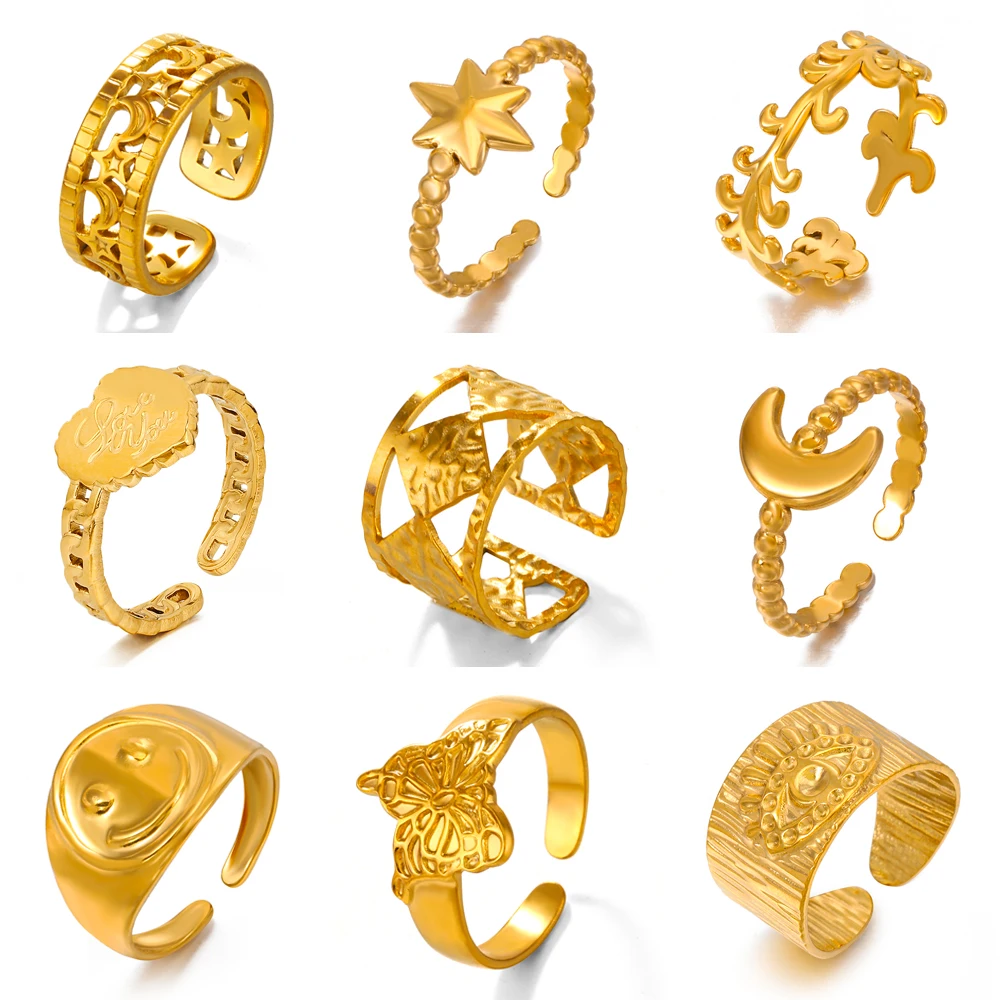 2024 позолоченные кольца из нержавеющей стали для женщин полые широкие модные