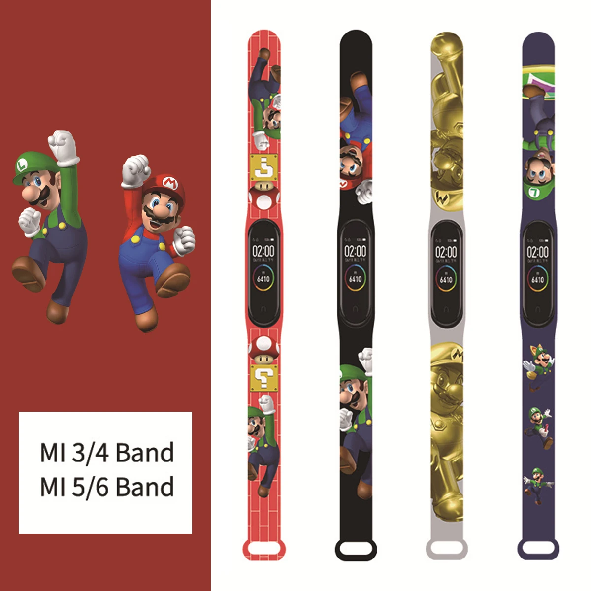 

8 Styles Super Mario Bros Cartoon Anime Strap Fit Xiaomi MI 3/4/5/6/7 Band Waterproof Sports Watch Wristband Kids X-mas Gifts
