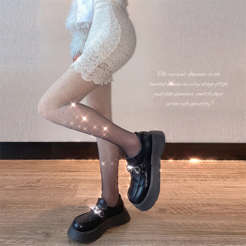 

New Gradient Color Sexy Mesh Fishnet Pantyhose Women Lingerie Hosiery High Waist Body Stockings Shiny Rhinestone Nightclub Tight