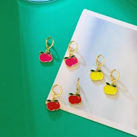fashion gold plated copper cute apple fruit ear buckle for women red yellow small enamel earrings cute girls party jewelry gifts