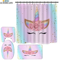 cute unicorn shower curtain bathroom mat and rug colorful waterproof bathroom curtain with hooks home decor carpet cortina ducha